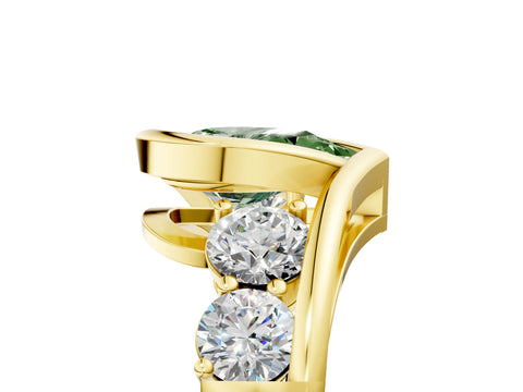 Yellow gold Bezel Set Fancy Green Pear Cut Diamond Split Shank Ring_5