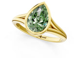 Yellow gold Bezel Set Fancy Green Pear  Cut Solitaire Ring with Tapered Band 2