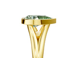 Yellow gold Bezel Set Fancy Green Pear  Cut Solitaire Ring with Tapered Band