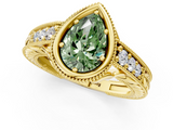 Yellow gold Bezel Set Fancy Green Pear  Diamond Milgrain Pave Engagement Ring_34