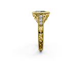 Yellow gold Bezel Set Fancy Green Pear  Diamond Milgrain Pave Engagement Ring_35