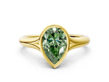 Yellow gold Bezel Set Fancy Green Pear  Solitaire Diamond Ring with Smooth Band 1