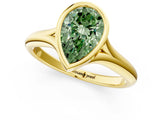 Yellow gold Bezel Set Fancy Green Pear  Solitaire Diamond Ring with Smooth Band 2