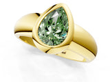 Yellow gold Bezel Set Fancy Green Pear  Solitaire Ring with Wide Band 2