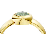 Yellow gold Bezel Set Fancy Green Pear  Solitaire Ring with Wide Band 5