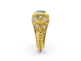 Yellow gold Bezel Set Fancy Green Princess Cut Diamond Milgrain Band Ring_2