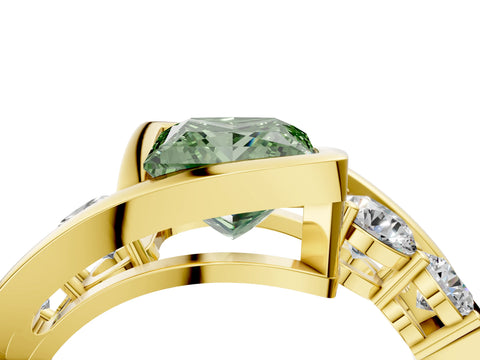 Yellow gold Bezel Set Fancy Green Princess Cut Diamond Split Shank Ring_4