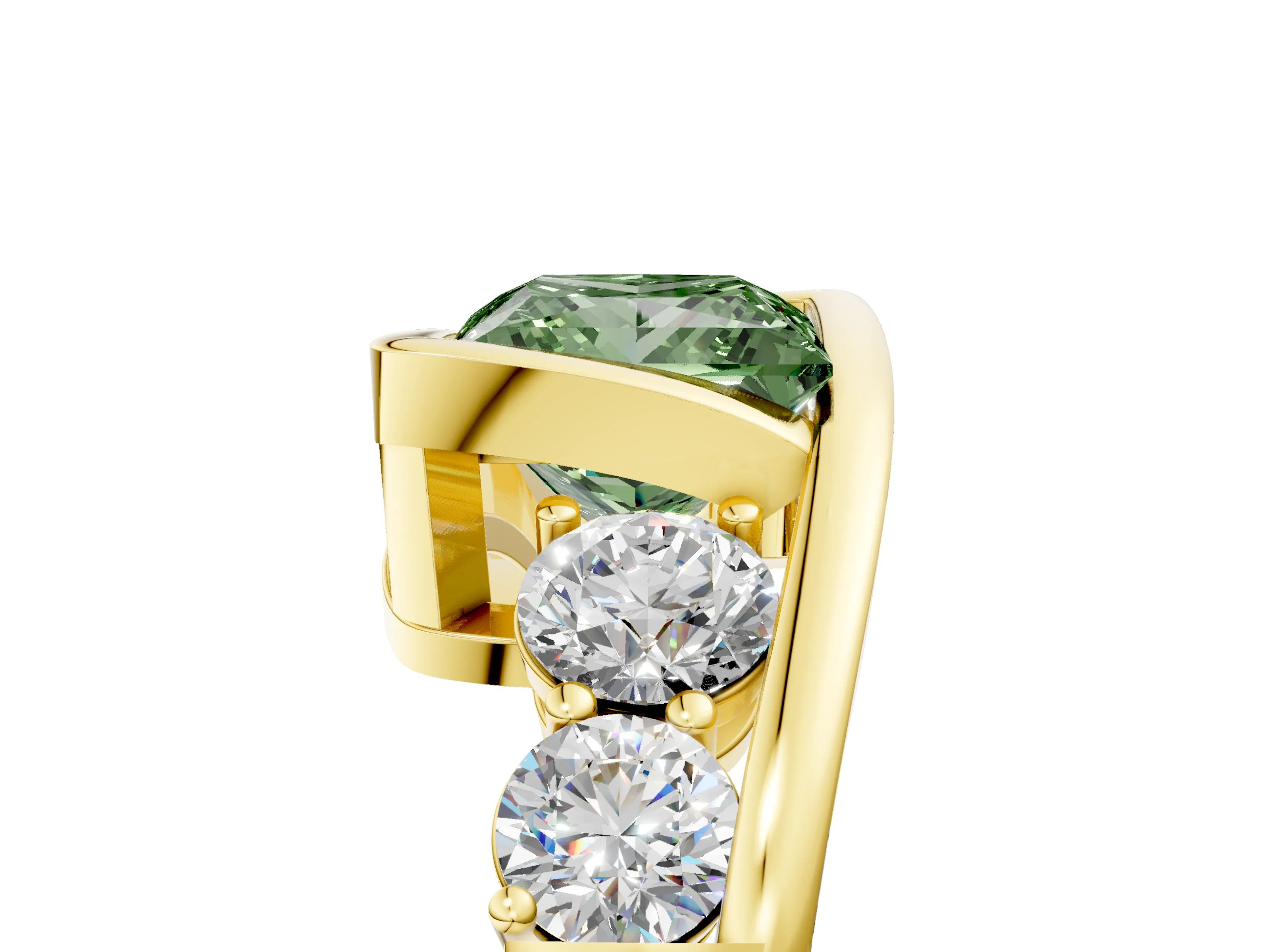 Yellow gold Bezel Set Fancy Green Princess Cut Diamond Split Shank Ring_5