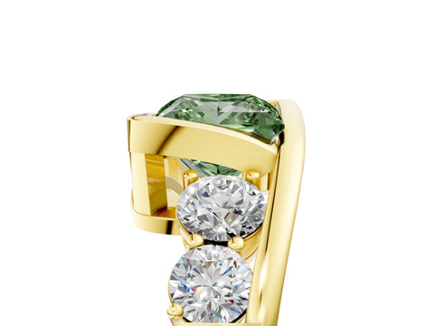 Yellow gold Bezel Set Fancy Green Princess Cut Diamond Split Shank Ring_5