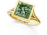 Yellow gold Bezel Set Fancy Green Princess  Cut Solitaire Ring with Tapered Band 2