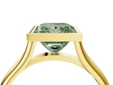 Yellow gold Bezel Set Fancy Green Princess  Cut Solitaire Ring with Tapered Band 5