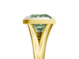 Yellow gold Bezel Set Fancy Green Princess  Cut Solitaire Ring with Tapered Band