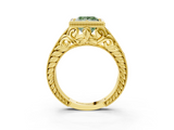 Yellow gold Bezel Set Fancy Green Princess  Diamond Milgrain Pave Engagement Ring_3