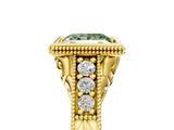 Yellow gold Bezel Set Fancy Green Princess  Diamond Milgrain Pave Engagement Ring_5