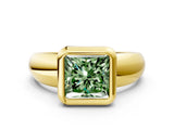 Yellow gold Bezel Set Fancy Green Princess  Solitaire Ring with Wide Band 1