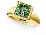 Yellow gold Bezel Set Fancy Green Princess  Solitaire Ring with Wide Band 2