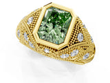 Yellow gold Bezel Set Fancy Green Radiant Cut Diamond Milgrain Band Ring_1