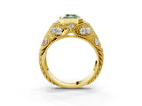 Yellow gold Bezel Set Fancy Green Radiant Cut Diamond Milgrain Band Ring_3