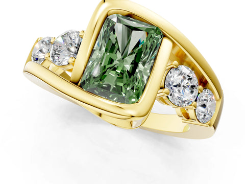Yellow gold Bezel Set Fancy Green Radiant Cut Diamond Split Shank Ring_1