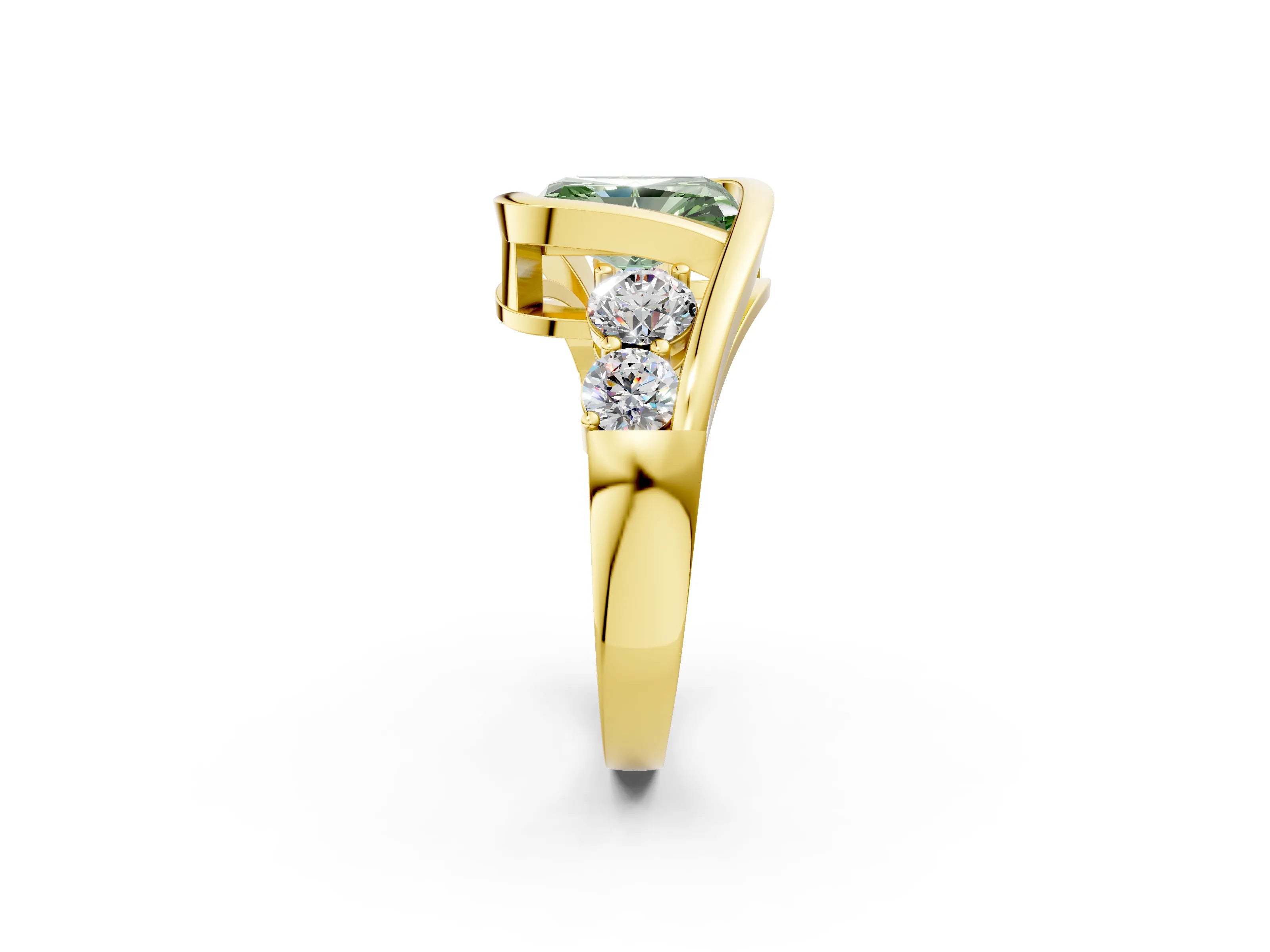 Yellow gold Bezel Set Fancy Green Radiant Cut Diamond Split Shank Ring_2