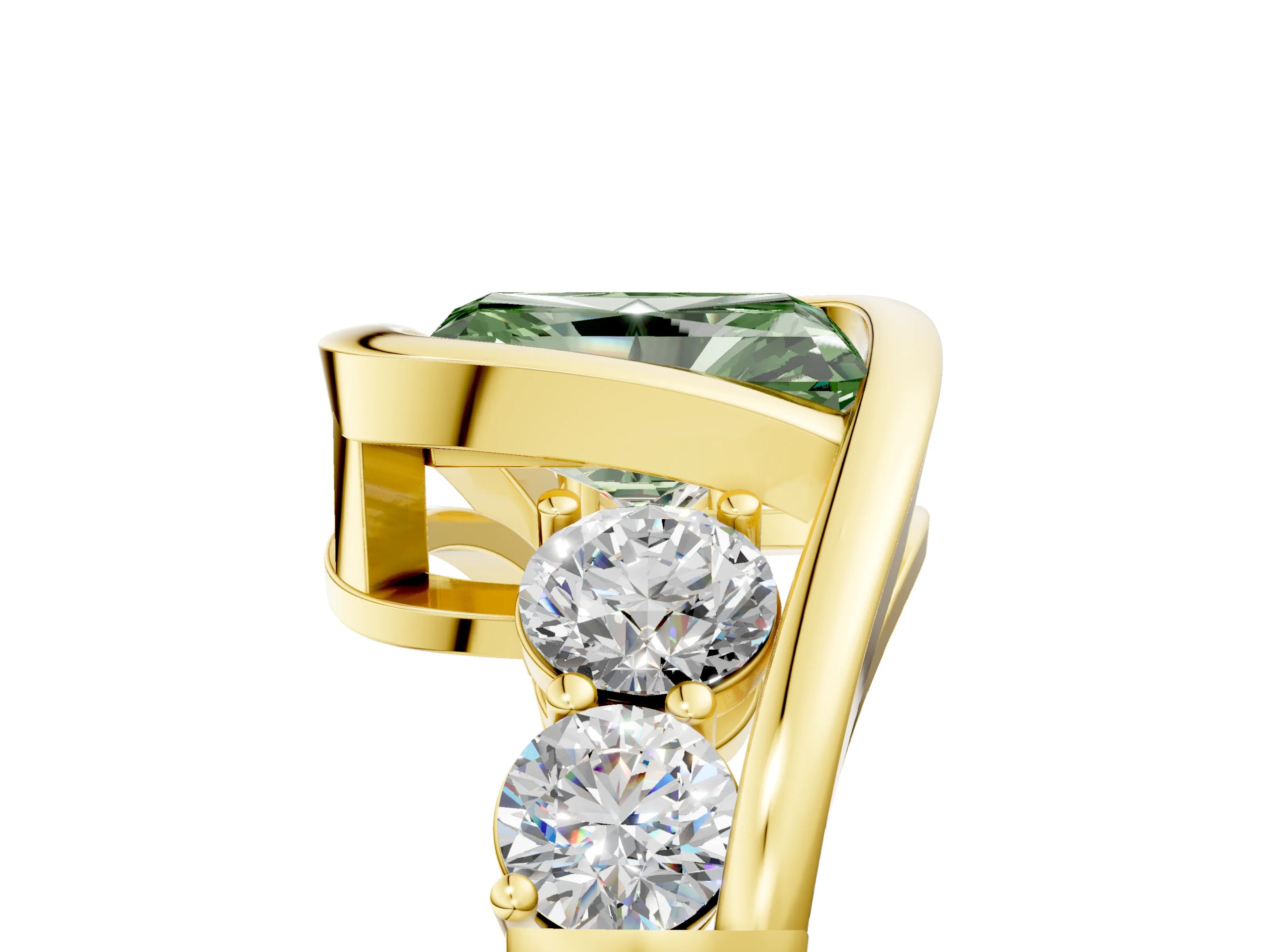 Yellow gold Bezel Set Fancy Green Radiant Cut Diamond Split Shank Ring_5