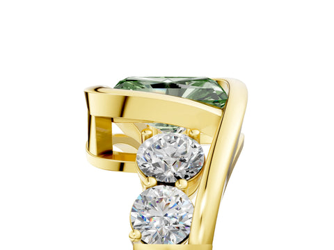 Yellow gold Bezel Set Fancy Green Radiant Cut Diamond Split Shank Ring_5
