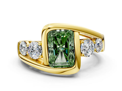 Yellow gold Bezel Set Fancy Green Radiant Cut Diamond Split Shank Ring