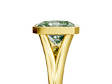 Yellow gold Bezel Set Fancy Green Radiant  Cut Solitaire Ring with Tapered Band 1