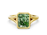 Yellow gold Bezel Set Fancy Green Radiant  Cut Solitaire Ring with Tapered Band 2