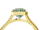 Yellow gold Bezel Set Fancy Green Radiant  Cut Solitaire Ring with Tapered Band