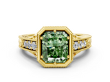 Yellow gold Bezel Set Fancy Green Radiant  Diamond Milgrain Pave Engagement Ring_33