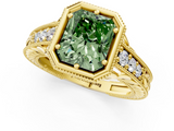 Yellow gold Bezel Set Fancy Green Radiant  Diamond Milgrain Pave Engagement Ring_34