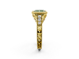 Yellow gold Bezel Set Fancy Green Radiant  Diamond Milgrain Pave Engagement Ring_35