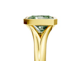 Yellow gold Bezel Set Fancy Green Radiant  Solitaire Diamond Ring with Smooth Band