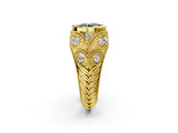 Yellow gold Bezel Set Fancy Green Round Cut Diamond Milgrain Band Ring_2