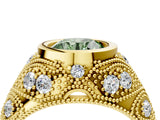 Yellow gold Bezel Set Fancy Green Round Cut Diamond Milgrain Band Ring_4