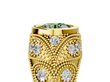 Yellow gold Bezel Set Fancy Green Round Cut Diamond Milgrain Band Ring_5