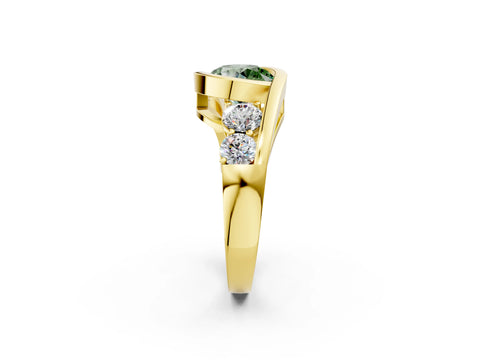 Yellow gold Bezel Set Fancy Green Round Cut Diamond Split Shank Ring_2