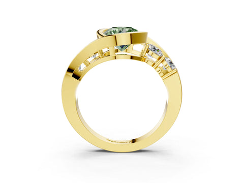 Yellow gold Bezel Set Fancy Green Round Cut Diamond Split Shank Ring_3