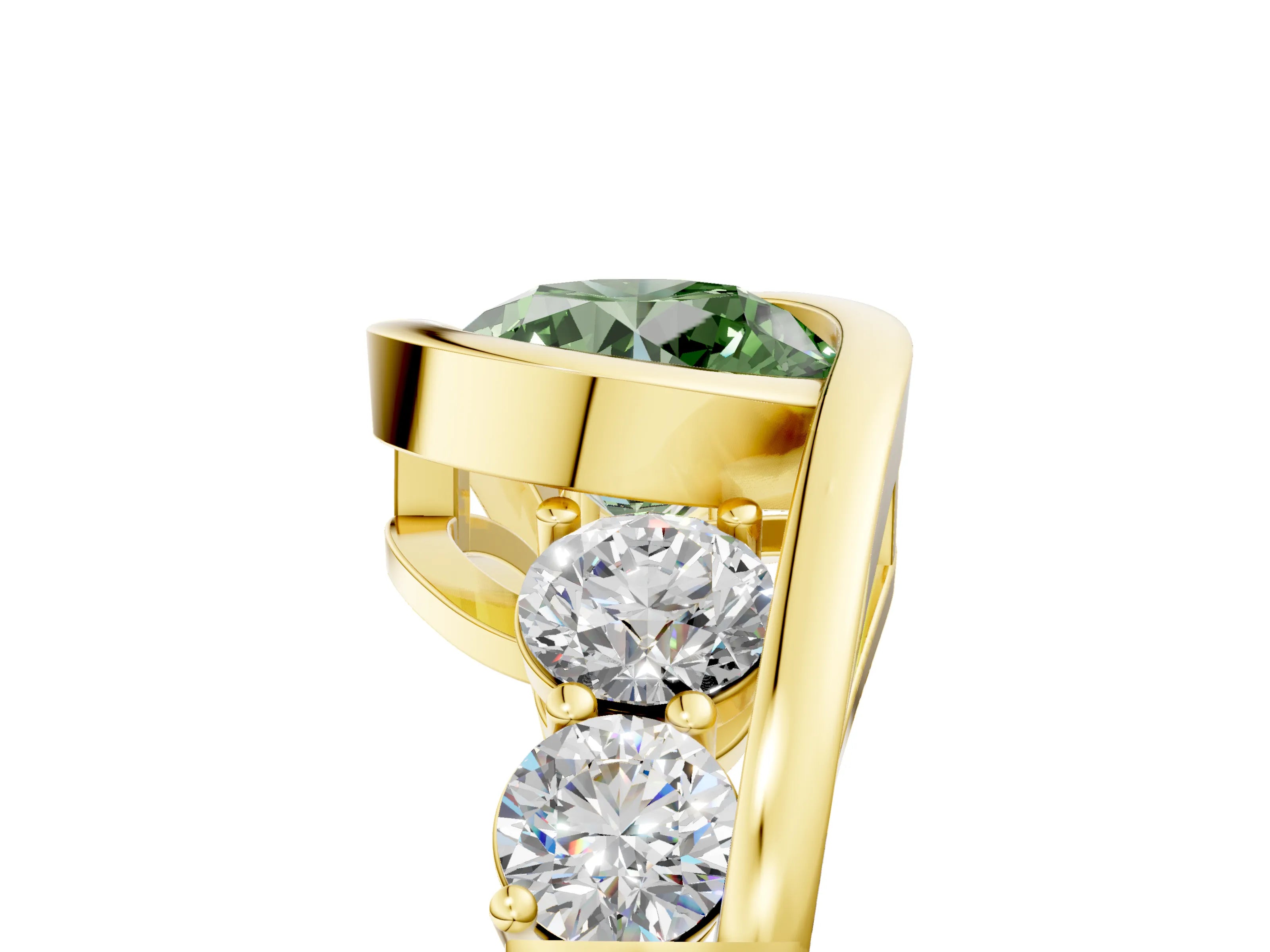 Yellow gold Bezel Set Fancy Green Round Cut Diamond Split Shank Ring_5
