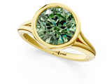 Yellow gold Bezel Set Fancy Green Round  Cut Solitaire Ring with Tapered Band 1