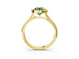 Yellow gold Bezel Set Fancy Green Round  Cut Solitaire Ring with Tapered Band 3