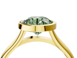 Yellow gold Bezel Set Fancy Green Round  Cut Solitaire Ring with Tapered Band 4