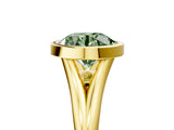 Yellow gold Bezel Set Fancy Green Round  Cut Solitaire Ring with Tapered Band 5