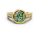 Yellow gold Bezel Set Fancy Green Round  Diamond Milgrain Pave Engagement Ring_33