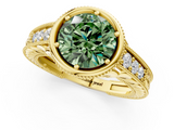 Yellow gold Bezel Set Fancy Green Round  Diamond Milgrain Pave Engagement Ring_34