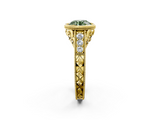 Yellow gold Bezel Set Fancy Green Round  Diamond Milgrain Pave Engagement Ring_35