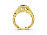 Yellow gold Bezel Set Fancy Green Round  Diamond Milgrain Pave Engagement Ring_36