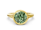 Yellow gold Bezel Set Fancy Green Round  Solitaire Diamond Ring with Smooth Band 1