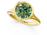 Yellow gold Bezel Set Fancy Green Round  Solitaire Diamond Ring with Smooth Band 2